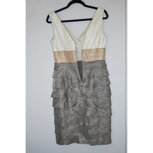 Adrianna Papell ruffled gray cream tan dress size 6 - Picture 3 of 4
